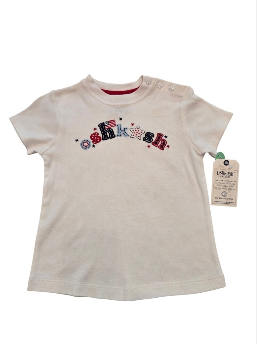 Vintage Y2k OshKosh B'gosh White Short Sleeve Tee with Patriotic Logo NWT